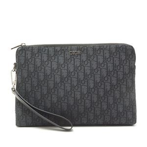 Christian Dior Jacquard Canvas Oblique Clutch Bag Navy